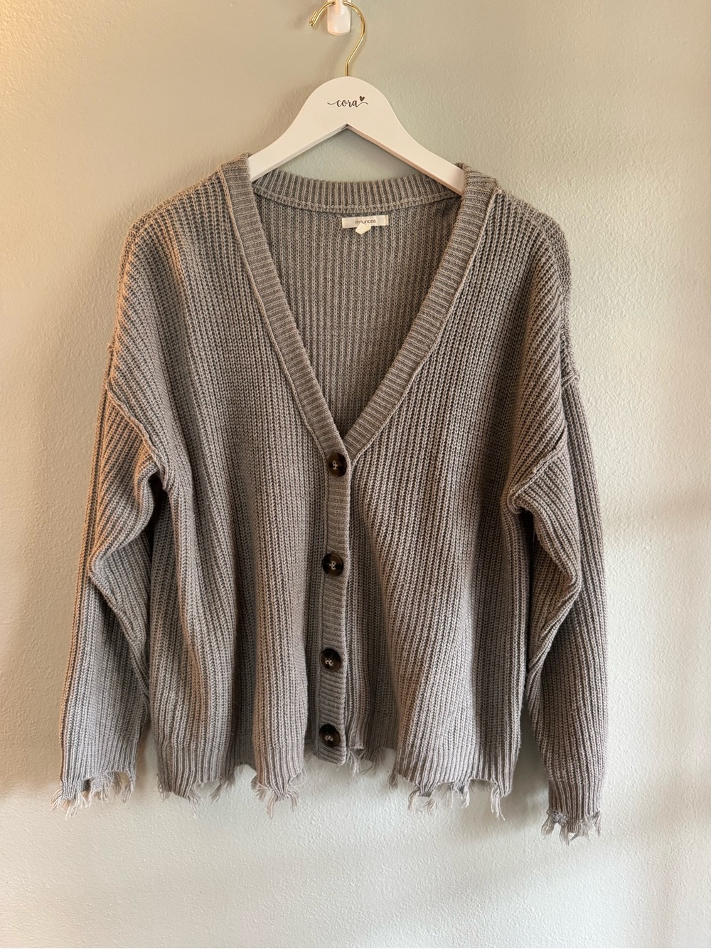Maurice’s Gray Distressed V-Neck Button Up Cardigan